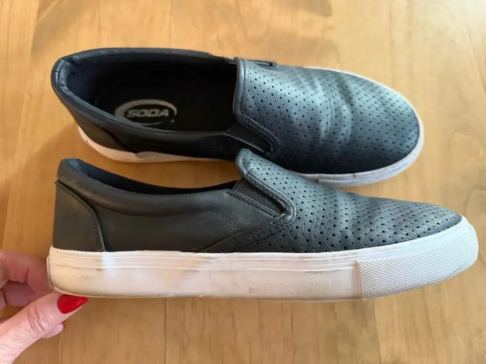 Soda Tracer Black Perforated Slip-On Sneakers 8.5
